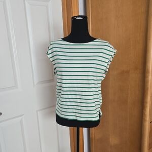 Old Navy Green and White Striped Boat Neck Short Sleeve Tee